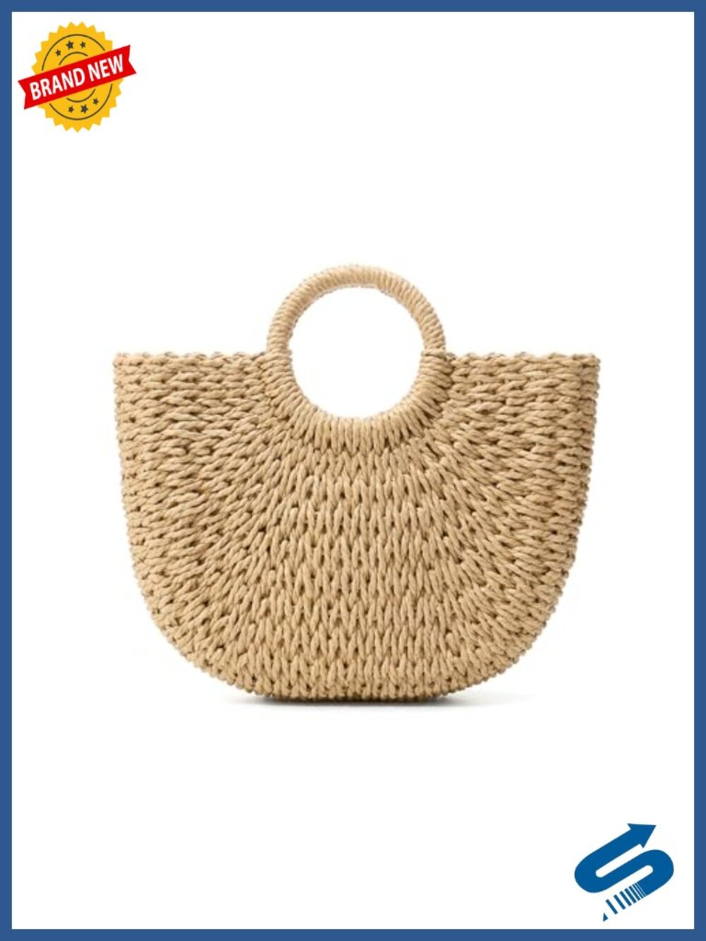 Handwoven Straw Rattan Crossbody Tote Beach Bag with Drawstring - Picture 4 of 6